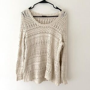 Dana Buchman‎ Women's Crocheted Sweater Size L Open Knit Boho Beachy Coastal